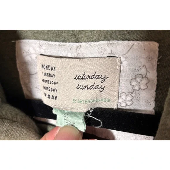 Saturday Sunday Anthropologie Quilted Jacket Green XS Waterfall Collar Full Zip - Picture 8 of 9